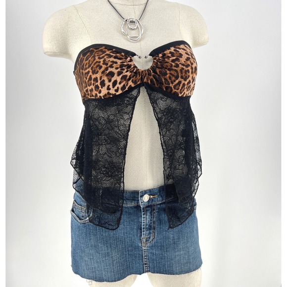 SHEIN Tops - SHEIN Leopard Print Lace Strapless Babydoll Tube Top size Small grunge Y2K style